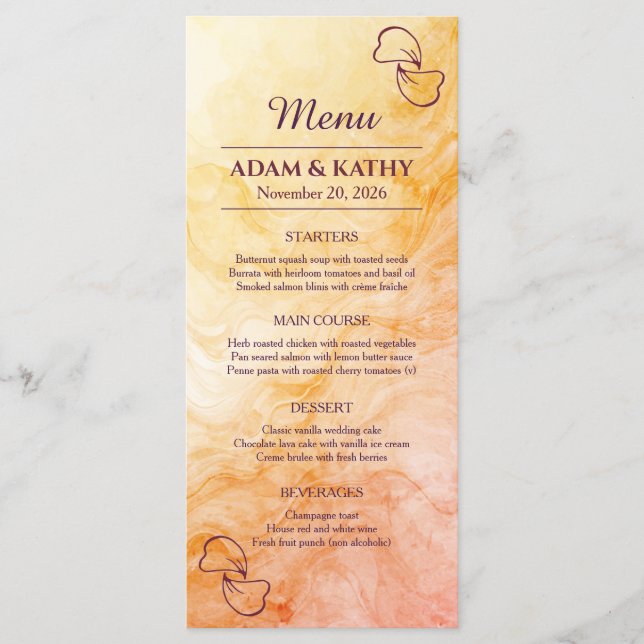 Warm Autumn Marble Wedding Menu (Front)