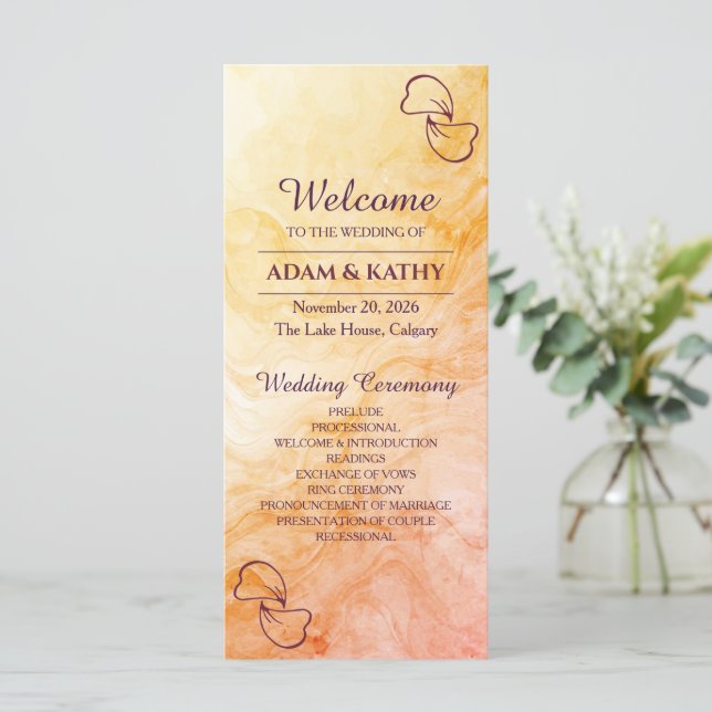 Warm Autumn Marble Wedding Program Programme (Standing Front)