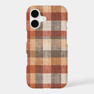 Warm Autumn Plaid Fabric Texture in Rust and Beige