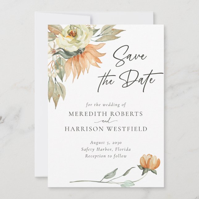 Warm Autumn Sunflowers Terracotta Wedding Save The Date (Front)