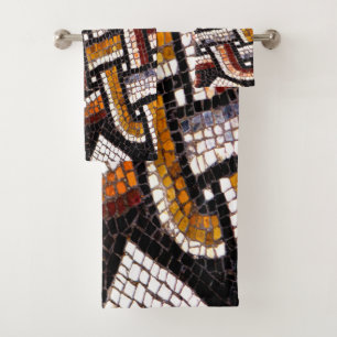 Warm Autumn Toned Roman Tile Mosaic Bath Towel Set