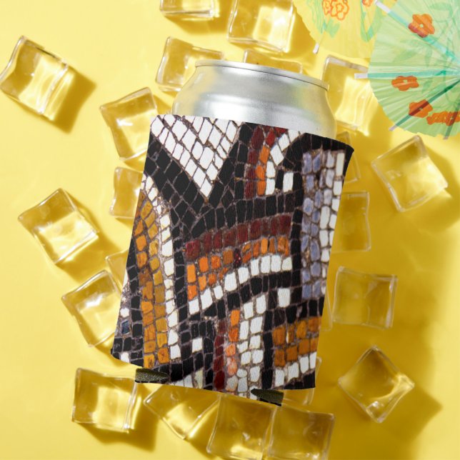 Warm Autumn Toned Roman Tile Mosaic Can Cooler (In Situ Summer)