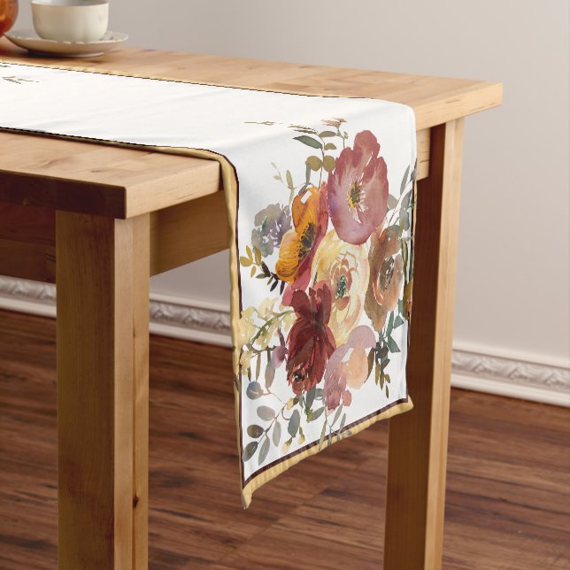 Warm autumn watercolor floral short table runner (In Situ)