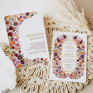 Warm Autumn Wildflower Garden Wedding Details Invitation