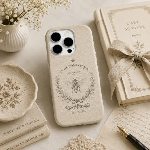 Warm Beige Bee Engraving French Country Rustic iPhone 15 Pro Case
