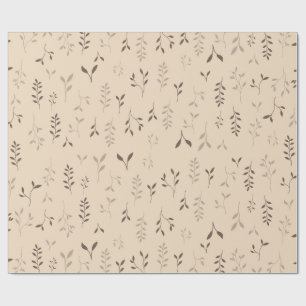 Warm Beige Brown Boho Leaf Pattern Wrapping Paper