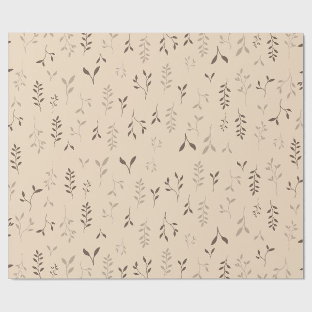 Warm Beige Brown Boho Leaf Pattern Wrapping Paper (Flat)