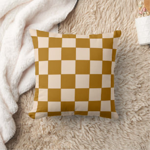 Warm Beige Chequerboard Pattern Cushion