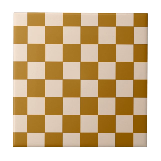 Warm Beige Chequerboard Pattern Tile (Front)