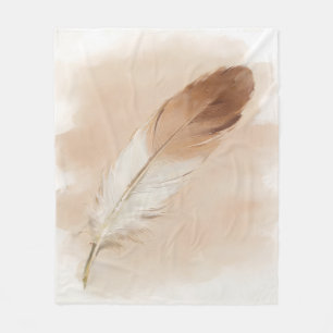 Warm Beige Feather Boho Watercolor Minimalist Art Fleece Blanket