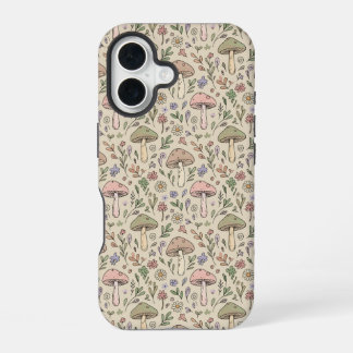 Warm Beige Fungi Seamless Pattern Neutral Boho iPhone 16 Case