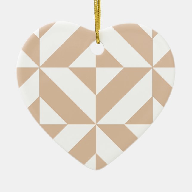 Warm Beige Geometric Deco Cube Pattern Ceramic Tree Decoration (Front)