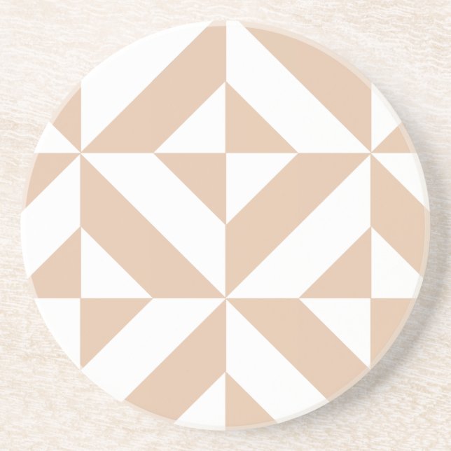 Warm Beige Geometric Deco Cube Pattern Coaster (Front)