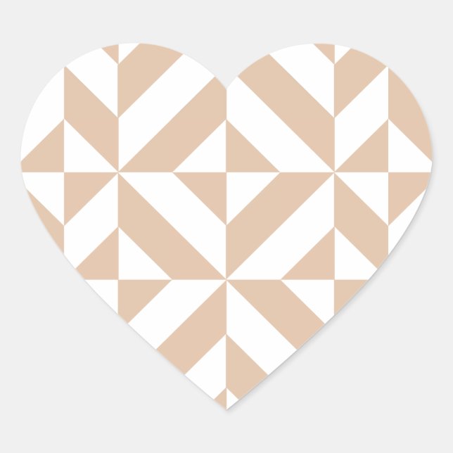 Warm Beige Geometric Deco Cube Pattern Heart Sticker (Front)