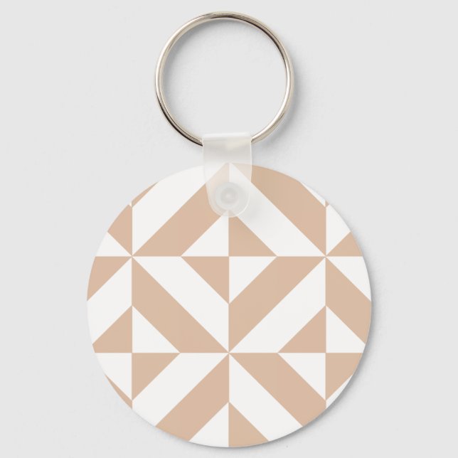 Warm Beige Geometric Deco Cube Pattern Key Ring (Front)