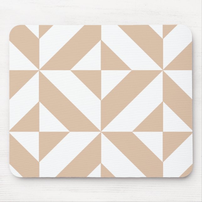 Warm Beige Geometric Deco Cube Pattern Mouse Mat (Front)