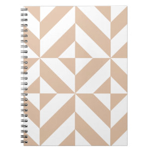 Warm Beige Geometric Deco Cube Pattern Notebook