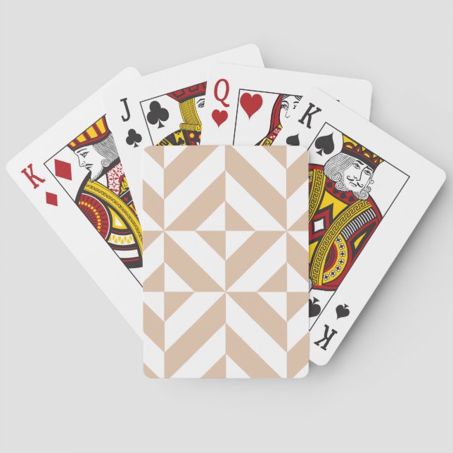 Warm Beige Geometric Deco Cube Pattern Playing Cards (Back)