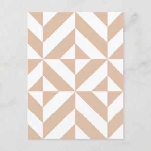 Warm Beige Geometric Deco Cube Pattern Postcard