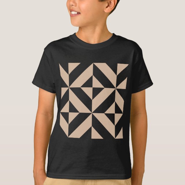Warm Beige Geometric Deco Cube Pattern T-Shirt (Front)