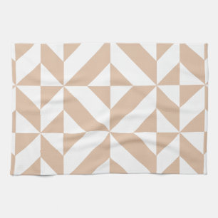 Warm Beige Geometric Deco Cube Pattern Tea Towel