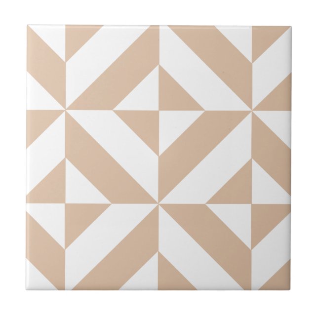 Warm Beige Geometric Deco Cube Pattern Tile (Front)