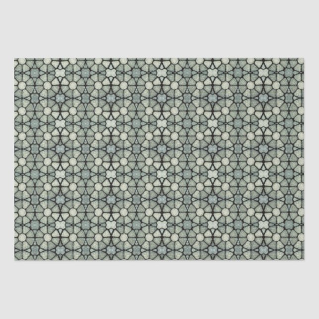 Warm Beige Gray Mosaic Patterned Tissue Paper (Front)