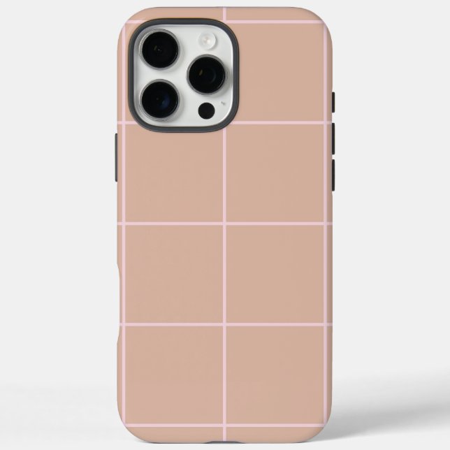 Warm Beige Grid Pattern Minimal Soft Check Design Case-Mate iPhone Case (Back)