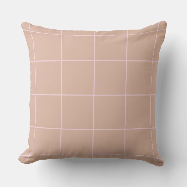 Warm Beige Grid Pattern Minimal Soft Check Design Cushion (Front)