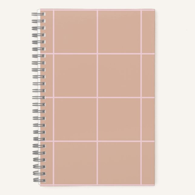 Warm Beige Grid Pattern Minimal Soft Check Design Notebook (Front)