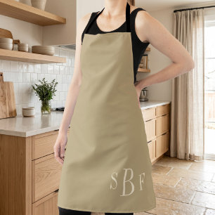 Warm Beige Monogram Kitchen Gift Apron