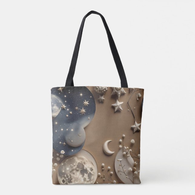 Warm Beige Moon Cozy Neutral Aesthetic Tote Bag (Back)