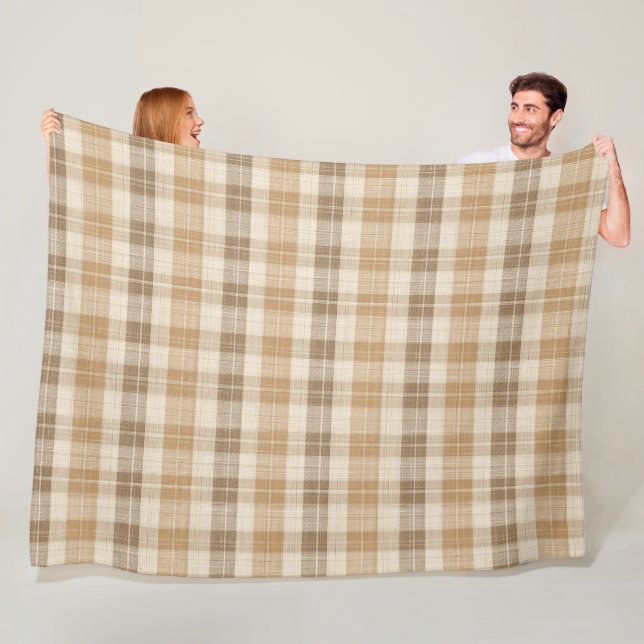 Warm Beige Plaid Linen Texture with Weaves Fleece Blanket (In Situ)