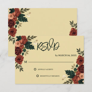 Warm Beige Romantic Garden Floral Wedding RSVP Card