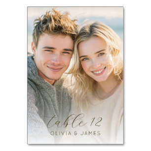 Warm Beige Romantic Photo Table Number