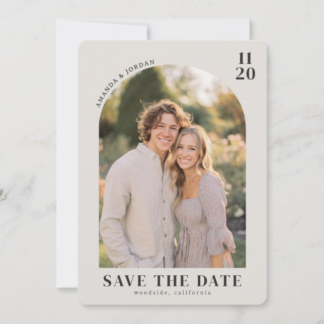 Warm Beige Rustic Photo Save The Date (Front)