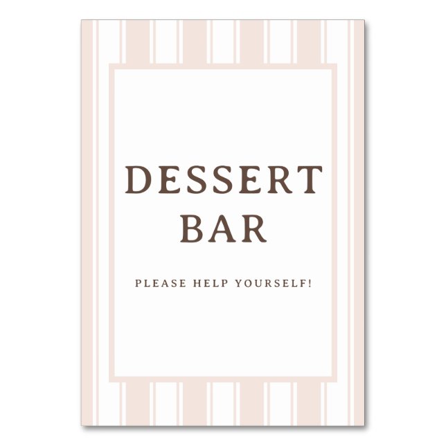 Warm Beige Serif Dessert Bar Sign Table Number (Front)