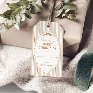 Warm Beige Striped Christmas Gift Tags