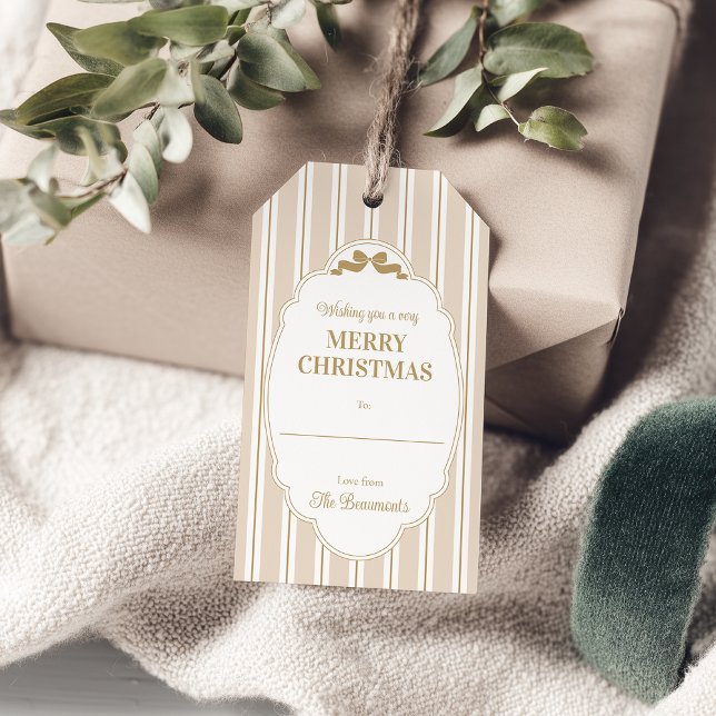 Warm Beige Striped Christmas Gift Tags (Creator Uploaded)