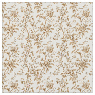 Warm Beige Toile with Roses and Berries Fabric
