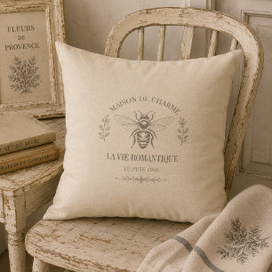 Warm Beige Vintage French Country Engraving Bee Cushion