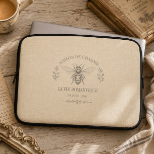 Warm Beige Vintage French Country Engraving Bee Laptop Sleeve