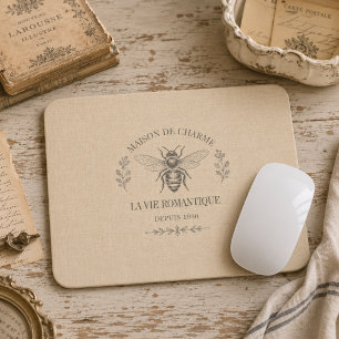 Warm Beige Vintage French Country Engraving Bee Mouse Mat