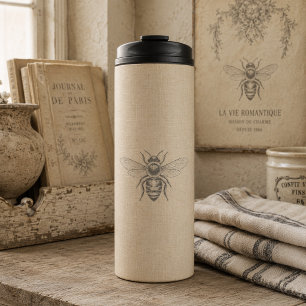 Warm Beige Vintage French Country Engraving Bee Thermal Tumbler