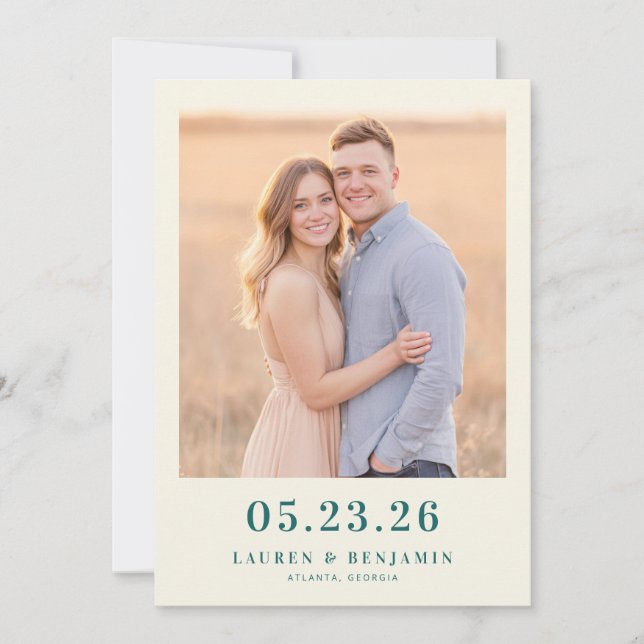 Warm Beige Vintage Photo Save The Date (Front)
