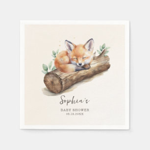 Warm Beige Woodland Fox Baby Shower Paper Napkin