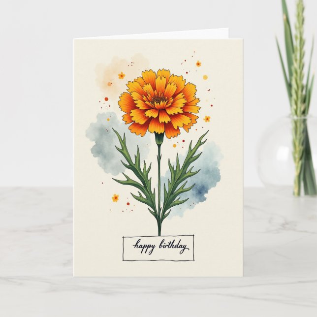 Warm Birthday Orange Bloom Card (Front)