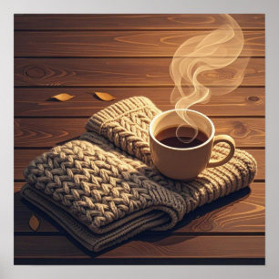 Warm blanket and steamy drink poster