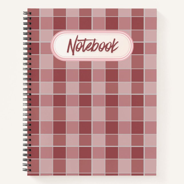 Warm Blush Checkerboard Pattern Soft Pink & Terrac Notebook (Front)