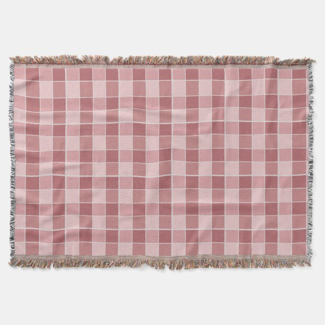 Warm Blush Checkerboard Pattern Soft Pink & Terrac Throw Blanket (Front)